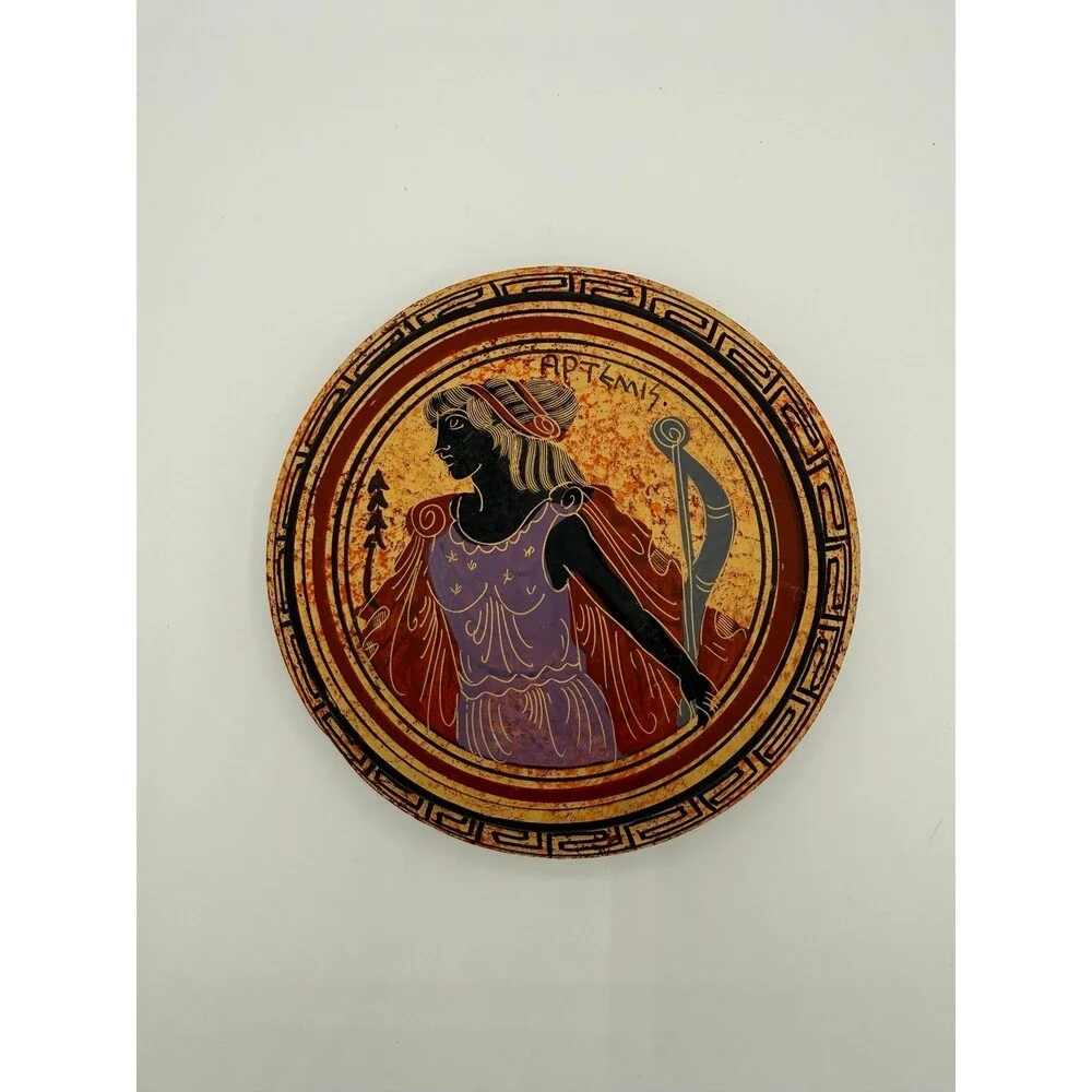 Vintage Greek Artemis ΑΡΤΕΜΙΣ Lidded Trinket Dish Bowl Greek Key